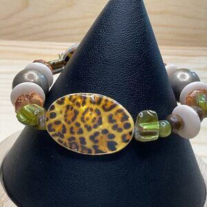 Safari Leopard Multi Bead Stretch Bracelet